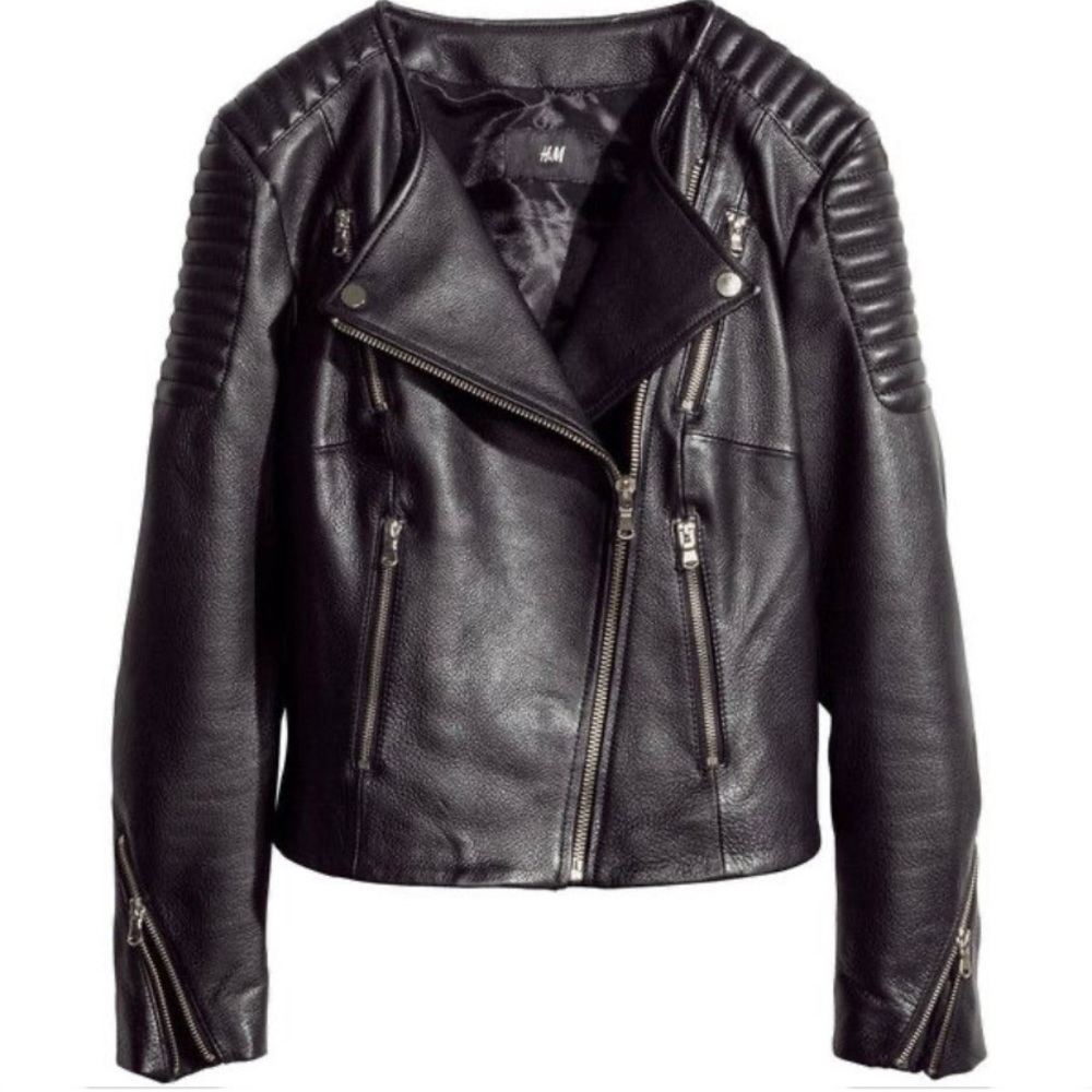 H&M black biker moto leather jacket small
